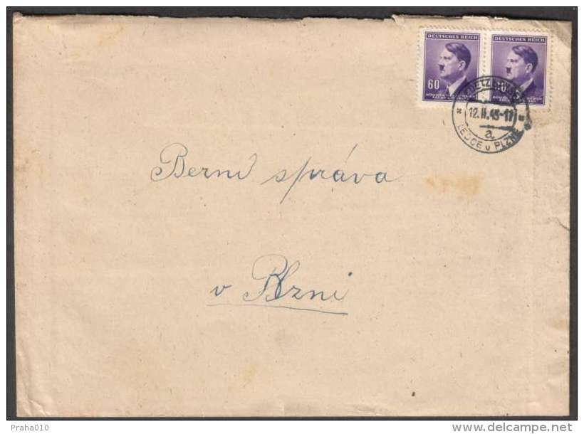 BuM0757 - Böhmen Und Mähren (1945) Ledetz Bei Pilsen - Ledce U Plzne (leter) Tariff: 1,20K (stamp: 2x 60h Adolf Hitler) - Storia Postale