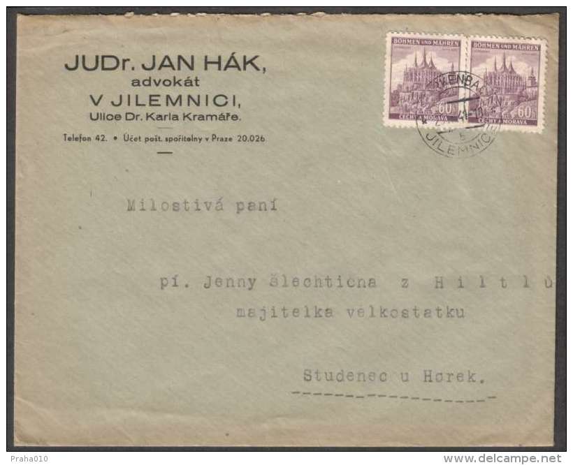 BuM0721 - Böhmen Und Mähren (1941) Starkenbach - Jilemnice (letter) Tariff: 1,20K (stamp: 2x 60h City Kutna Hora) - Storia Postale