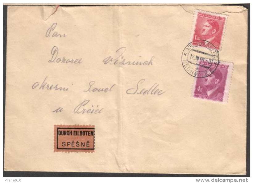 BuM0789 - Böhmen Und Mähren (1944) Nechwalitz - Nechvalice (Ex-letter) Tariff: 5,20K (stamp: Adolf Hitler) - Storia Postale