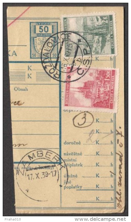 BuM0617 - Böhmen Und Mähren (1939) Rozdalovice / Zamberk (Postal Parcel Dispach) Tariff: 50h + 3,50K - Storia Postale