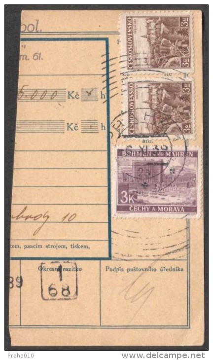 BuM0603 - Böhmen Und Mähren (1939) Praha 1 (1/68) / Brünn 1 - Brno 1 (Postal Money Order) Tariff: 13,50K (mixed Franking - Storia Postale