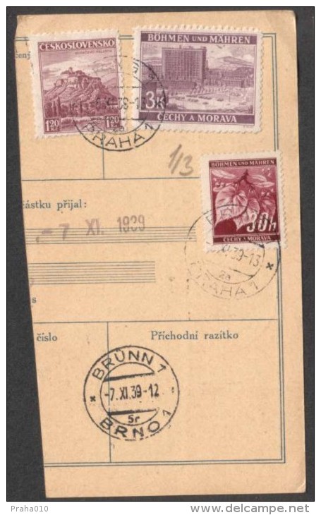 BuM0603 - Böhmen Und Mähren (1939) Praha 1 (1/68) / Brünn 1 - Brno 1 (Postal Money Order) Tariff: 13,50K (mixed Franking - Covers & Documents