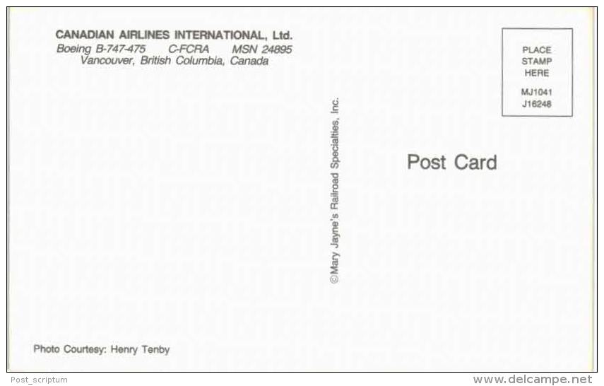 Thème -  Avion - Mary Jayne´s RS 1041 - Canadian Airlines International - Boeing B 747 475 - Format 8.5*13.5  Cm - 1946-....: Moderne
