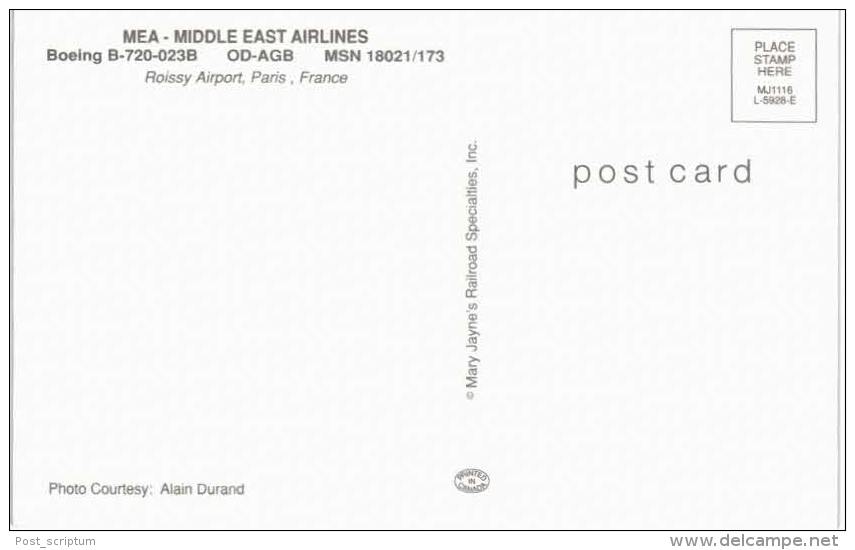 Thème -  Avion - Mary Jayne´s RS 1116 - MEA Middle East Airlines - Boeing B 720 023B  - Roissy  -  Format 8.5*13.5  Cm - 1946-....: Moderne