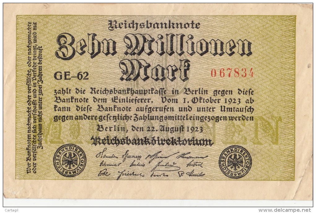 Allemagne - B854 -  Billet Uniface -  10 Millionen  Mark  (Type, Nature, Valeur,  état... Voir Scan) - 10 Millionen Mark