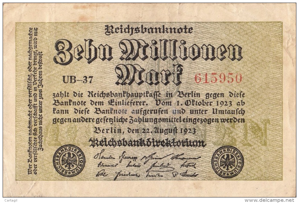 Allemagne - B852 - Billet Uniface -  10 Millionen  Mark  ( Type, Nature, Valeur, état ...voir Scan) - 10 Millionen Mark