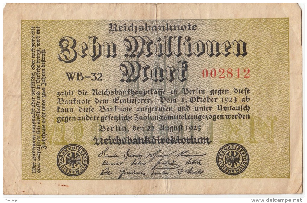 Allemagne - B849 - Billet Uniface  -  10 Millionen  Mark - (Type, Nature, Valeur, état... Voir  Scan ) - 10 Millionen Mark