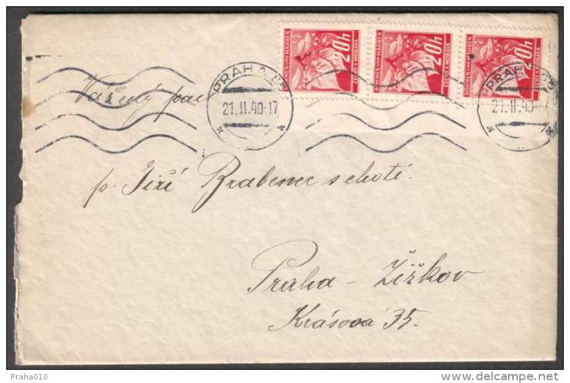 BuM0637 - Böhmen Und Mähren (1940) Praha 55 (czechosl. Machine Postmark); Letter; Local Tariff. 60h (!!!) - Covers & Documents