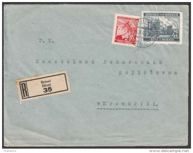 BuM0654 - Böhmen Und Mähren (1940) Briest - Brest (R-letter), Tariff: 4,20K - Covers & Documents