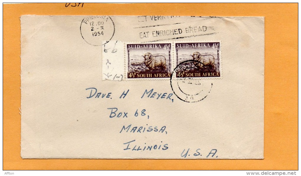 South Africa 1954 Cover Mailed To USA - Briefe U. Dokumente