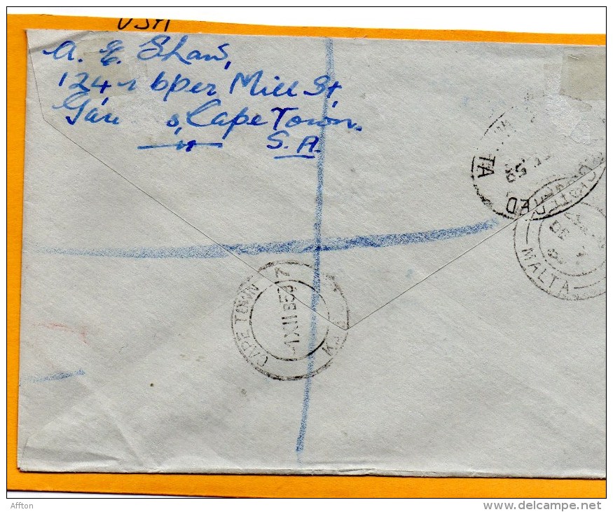 South Africa 1958 Registered Cover Mailed To Malta - Briefe U. Dokumente