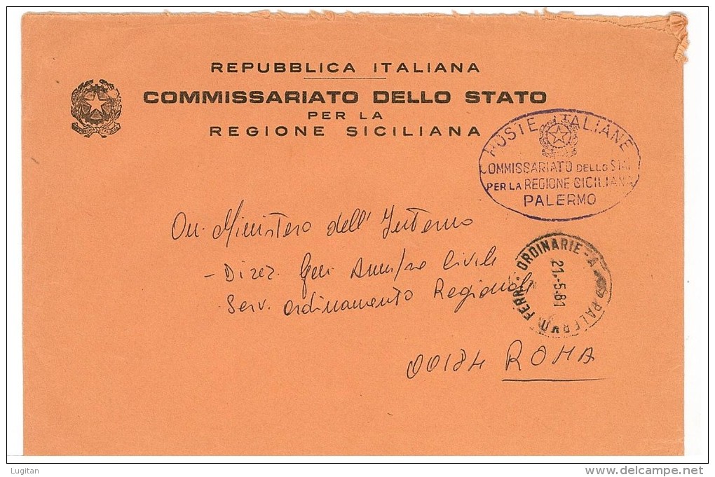 COMMISSARIATO DELLO STATO - PER LA REGIONE SICILIANA - ANNO 1981 - Franking Machines (EMA)