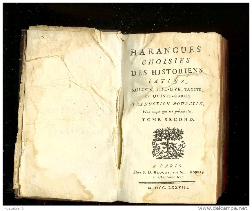 Harangues Choisies Des Historiens Latins Salluste -Tite-Live-Tacite-Quinte- CURCE Tome 2/P.D  BROCAS - 1701-1800