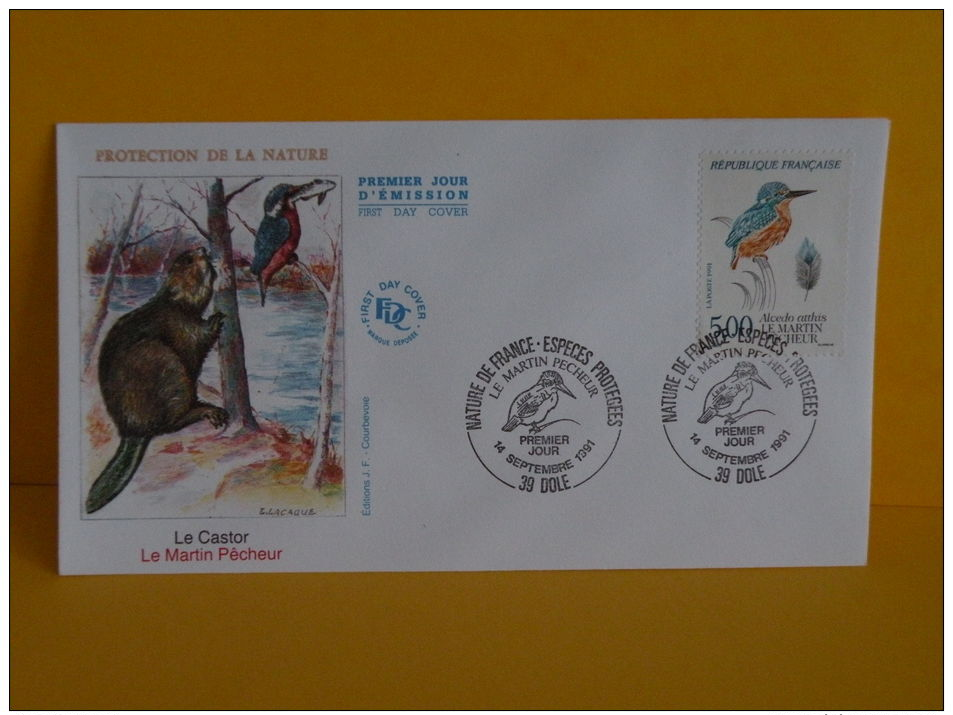 FDC- Le Castor, Le Martin Pêcheur - 39 Dole - 14.9.1991 - 1er Jour, - 1990-1999