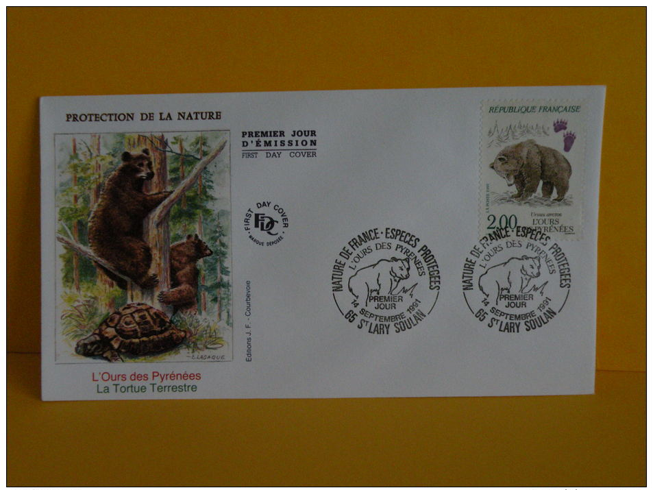 FDC- L´Ours Des Pyrénées, La Tortue Terrestre - 65 St Lady Soulan - 14.9.1991 - 1er Jour, - 1990-1999