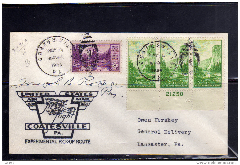 UNITED STATES STATI UNITI USA 14 MAY 1939 COATESVILLE PA. EXPERIMENTAL PICK-UP ROUTE FIRST FLIGHT AM 1001 FDC COVER - 1851-1940