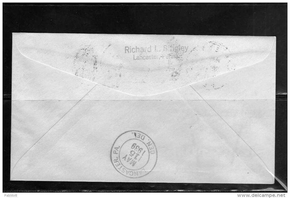 UNITED STATES STATI UNITI USA 14 MAY 1939 COATESVILLE PA. EXPERIMENTAL PICK-UP ROUTE FIRST FLIGHT AM 1001 FDC COVER - 1851-1940