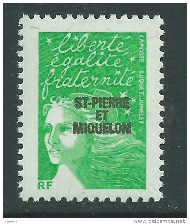 St Pierre Et Miquelon N° 793 XX Série Courante : Marianne Du 14 Juillet Sans Valeur Vert Sans Charnière,TB - Unused Stamps