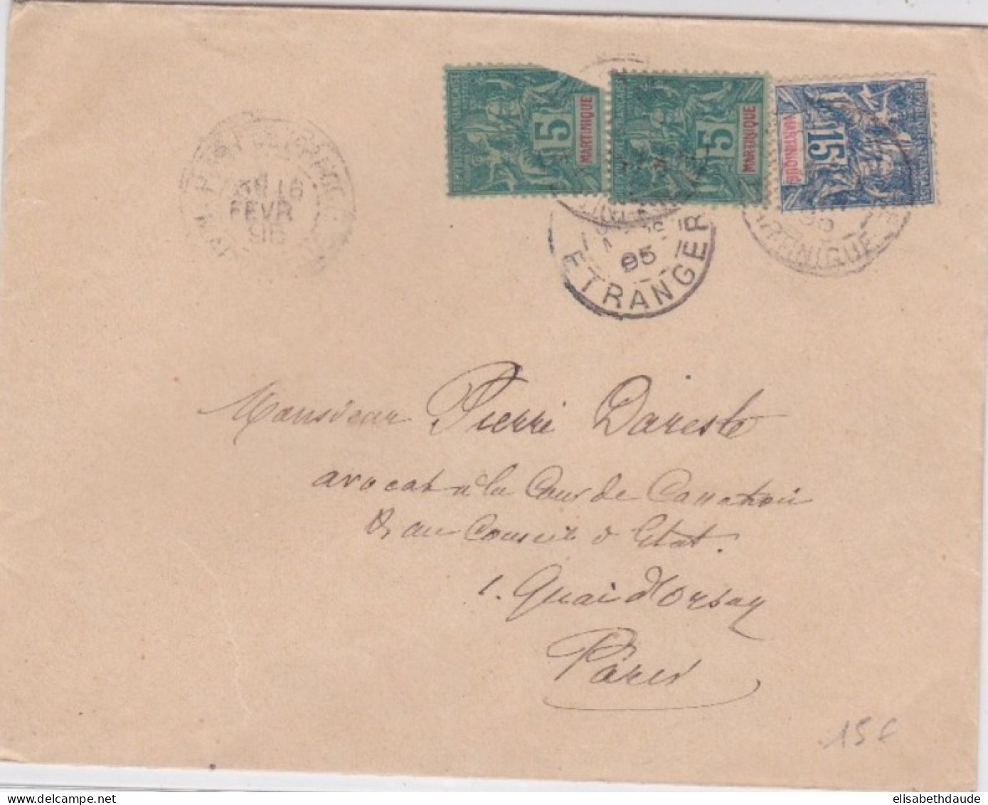 MARTINIQUE - TYPE GROUPE - 1895 - ENVELOPPE De FORT DE FRANCE Pour PARIS - Covers & Documents