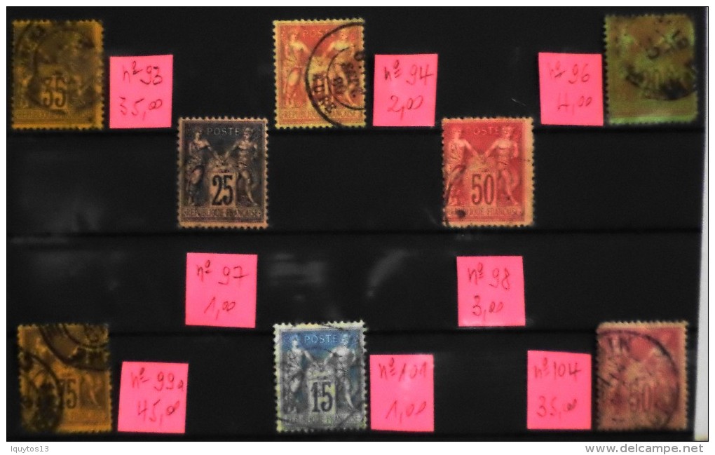 LOT De 8 TIMBRES ANCIENS OBLITERES N° 93-94-96-97-98-99a-101-104  - Bon état - 1876-1878 Sage (Type I)