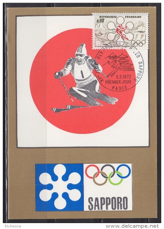 = Jeux Olympiques D'Hiver Sapporo Paris 5 2 1972 Carte Postale 1er Jour N°1705 - Hiver 1972: Sapporo