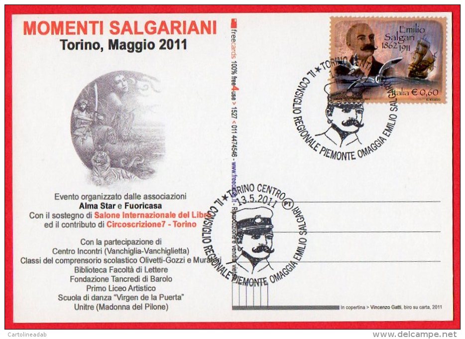 [MD0022] EMILIO SALGARI - MOMENTI SALGARIANI - TORINO - CON ANNULLO 13.5.2011 - NV - Scrittori