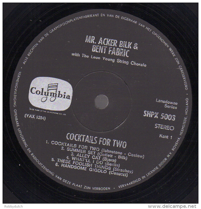 * LP *  MR. ACKER BILK &amp; BENT FABRIC - COCKTAILS FOR TWO (Holland 1966 EX-!!!) - Jazz