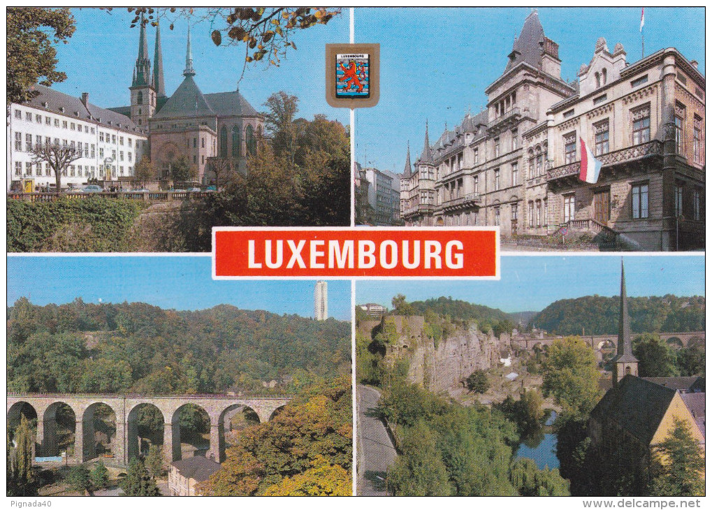 Cp , LUXEMBOURG , Un Bonjour , Multi-Vues , Blason - Luxembourg - Ville