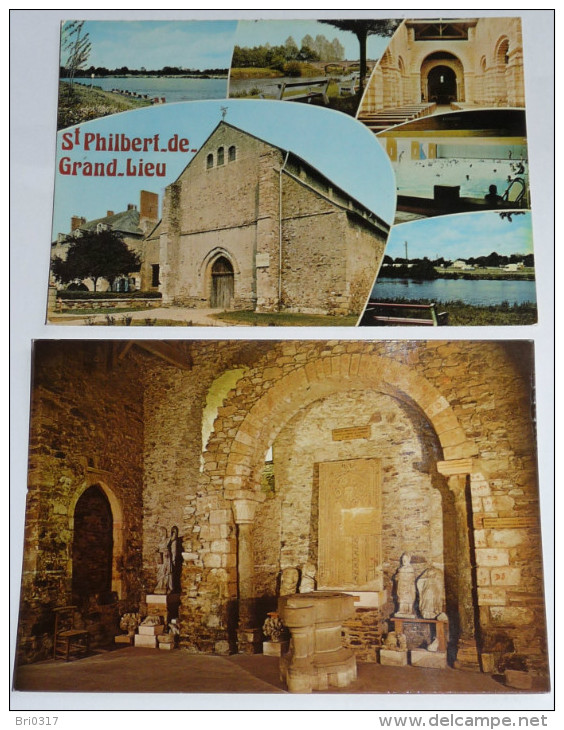 SAINT PHILBERT DE GRAND LIEU - 2 CPM 44 - Multivues + Intérieur Eglise Carolingienne. - Saint-Philbert-de-Grand-Lieu