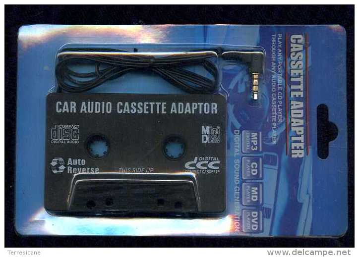 CASSETTE ADAPTER CAR AUDIO CASSETTE ADAPTOR CD PLAYER MP3 CD MD DVD IPOD NUOVO IN BLISTER - Audiokassetten