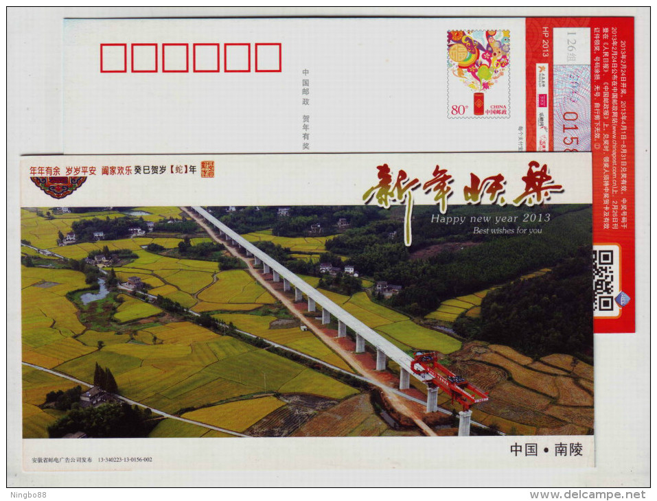 Overpass Highway Bridge Construction,China 2013 Nanling New Year Greeting Pre-stamped Card - Bruggen