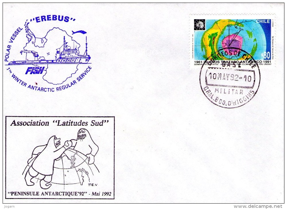 EREBUS - Association Latitudes Sud - 1  Enveloppe Timbrée Chilie - Research Stations