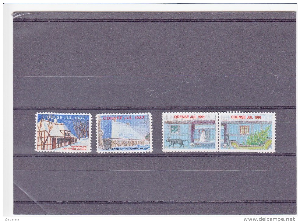 Denemarken Kerstvignetten Odense Y´s Mens Club 1985 2 Versch.+1991 2 Versch. 24.00 DKK - Local Post Stamps