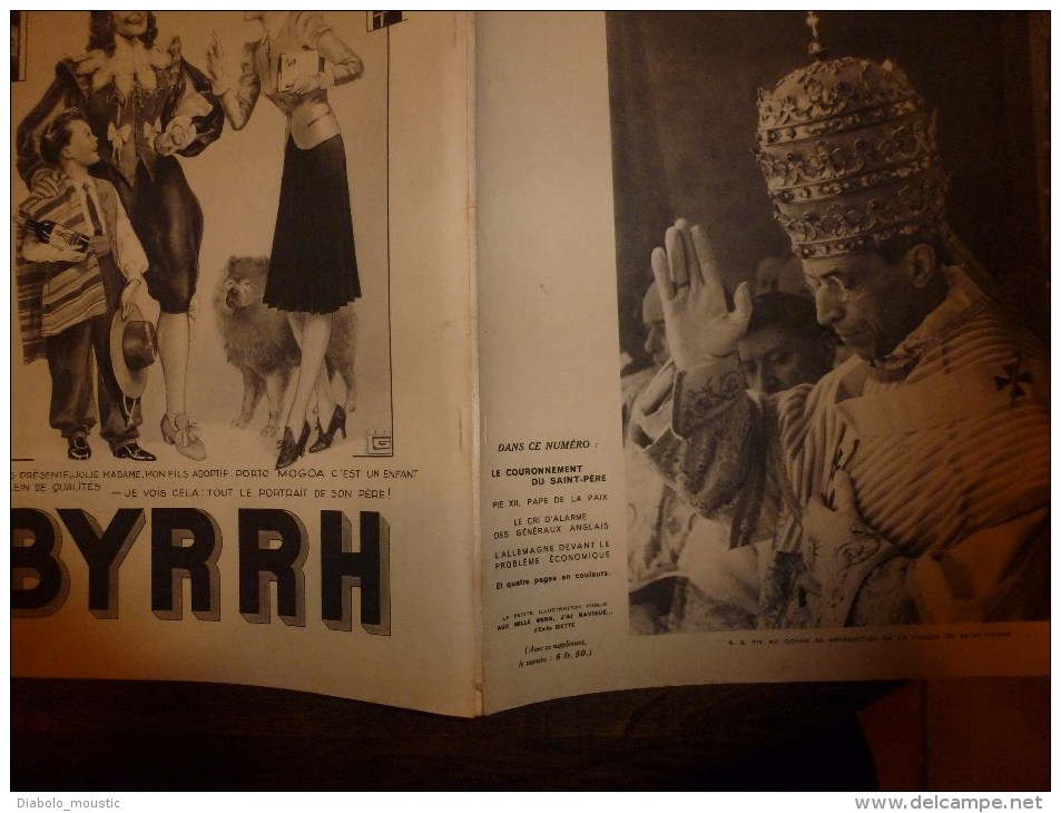 1939  : Couronnement PY XII (impt Documentaire); Fin Des MASQUES ;Carnaval à NICE ;Lowu; Hong Kong; Danielle Darrieux - L'Illustration