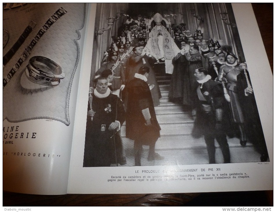 1939  : Couronnement PY XII (impt Documentaire); Fin Des MASQUES ;Carnaval à NICE ;Lowu; Hong Kong; Danielle Darrieux - L'Illustration