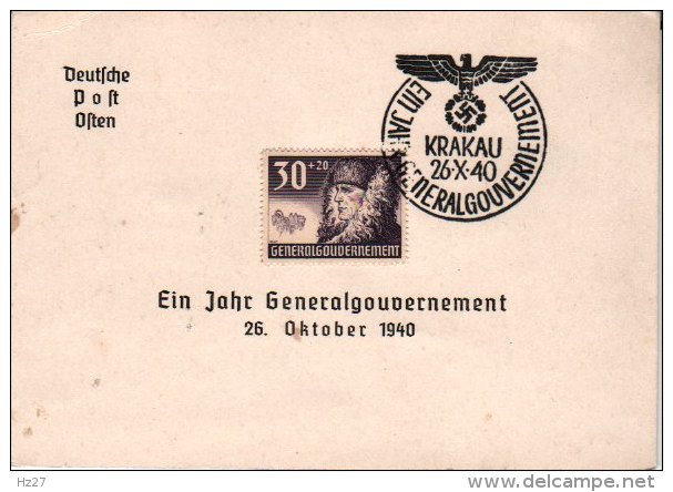 Carte Ein Jahr Generalgouvernement Krakau  3éme Reich 1940 - Briefe U. Dokumente