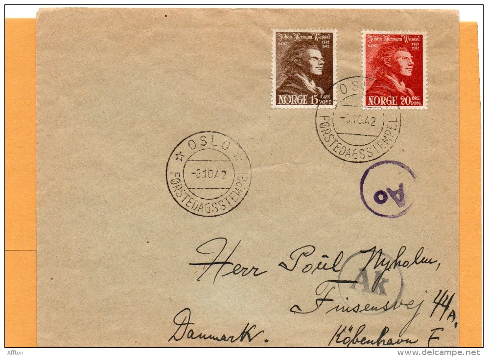 Norway 1942 Cover Mailed To Danmark - Brieven En Documenten