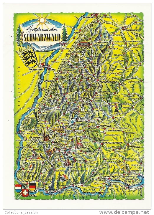 Cp, Carte Géographique, Schwarzwald, Voyagée 1966 - Landkarten