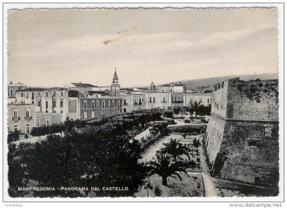 MANFREDONIA, PANORAMA CON IL CASTELLO, B/N, VG 1950, FORMATO GRANDE    **** - Manfredonia