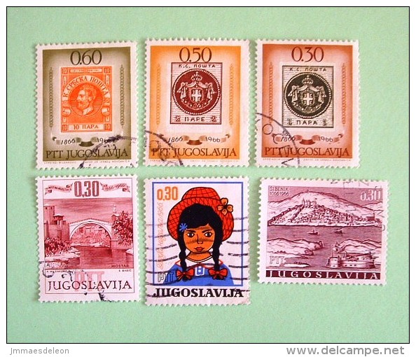 Yugoslavia 1966 Stamp On Stamp Arms Girl Bridge - Oblitérés