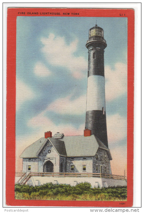 Fire Island Lighthouse Long Island New York Linen Postcard - Long Island