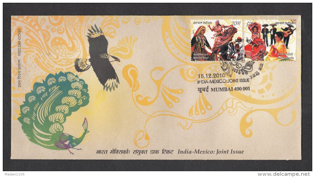 INDIA, 2010,  FDC,  India-Mexico Joint Issue. Dances,   Mumbai Cancellation - FDC