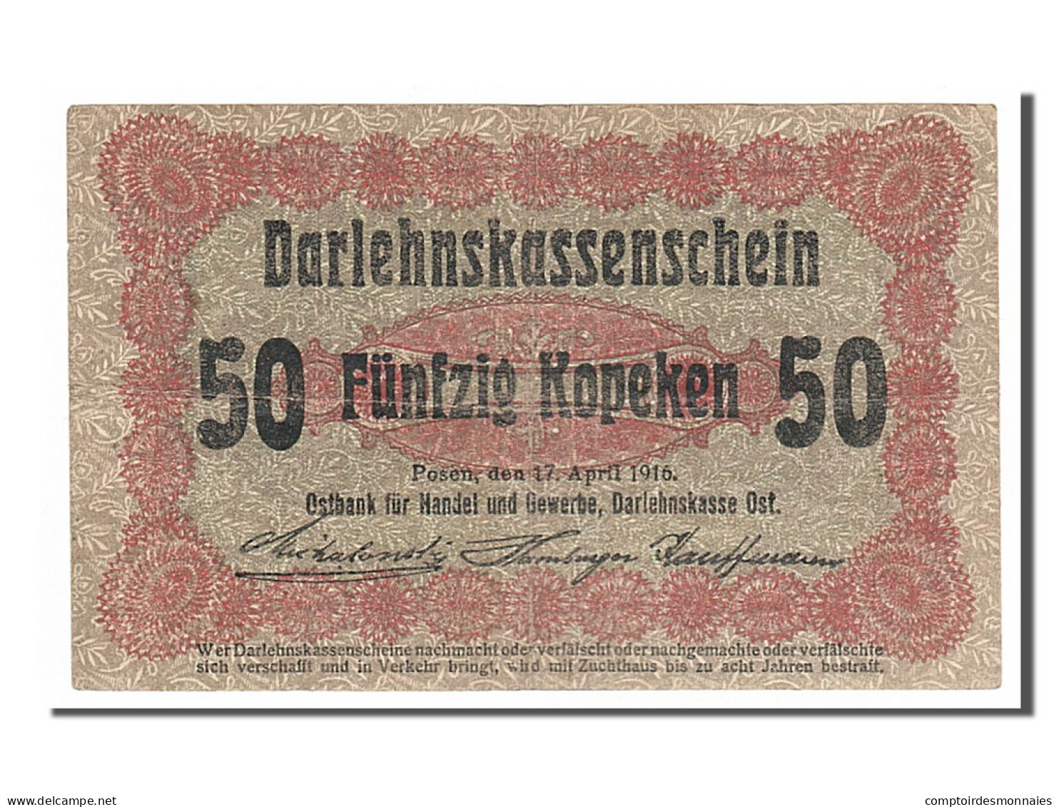 Billet, Allemagne, 50 Kopeken, 1916, TTB - Reichsschuldenverwaltung