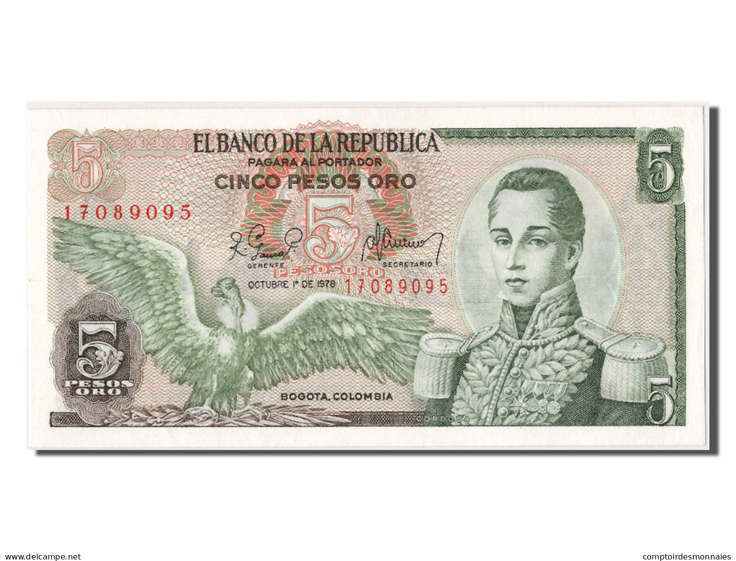 Billet, Colombie, 5 Pesos Oro, 1978, 1978-10-01, NEUF - Kolumbien