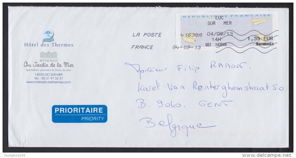 2013 - FRANCE - Cover "Hôtel Des Thermes" - ATM LUC SUR MER + VERSON PPDC - 2000 Type « Avions En Papier »