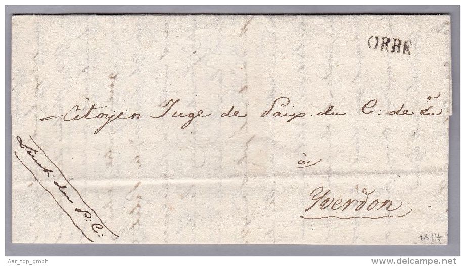 Heimat VD ORBE 1814-09-16 Brief Nach Yverdon - ...-1845 Vorphilatelie