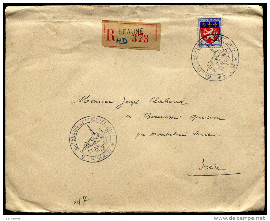 FRANCE - ARMOIRIES - N° 572 / LR DE BEAUNE LE 21/7/1943, POUR L'ISERE - TB - 1941-66 Coat Of Arms And Heraldry