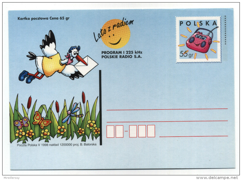 ENTIER POSTAL POLOGNE CIGOGNE RADIO FLEUR PAPILLON LETTRE - Cigognes & échassiers