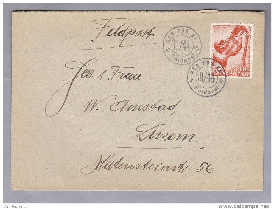 Schweiz Soldatenmarken Brief "GEB.FüS.KP.III.44" - Dokumente