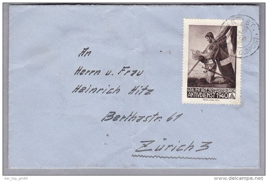 Schweiz Soldatenmarken Brief 1940 "Geb.Inf.Rgt.29.Stabstruppen" - Dokumente
